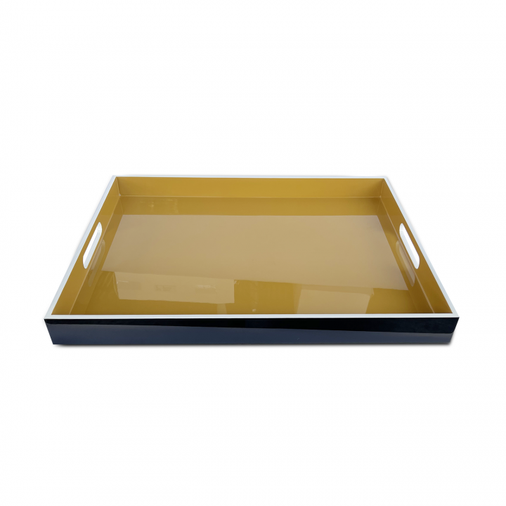 Curry lacquer rectangular tray with white border 45*35*H4cm